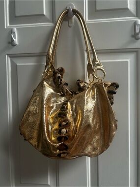 Vtg Beverly Feldman Metallic Gold Leather Women's Shoulder Bag